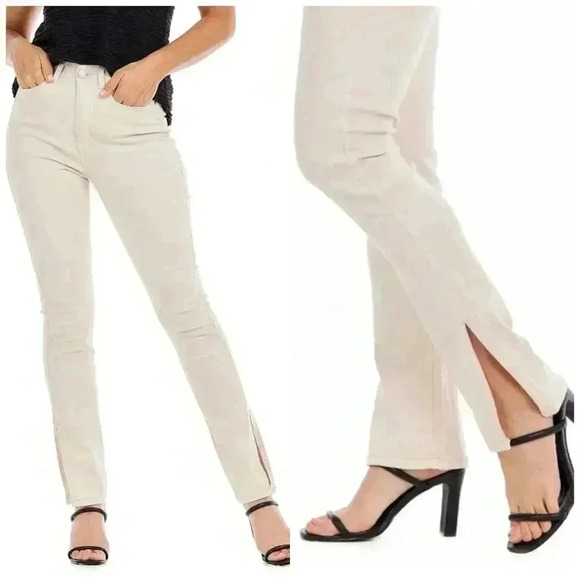 Mud Pie Women's Pale Pink Yorker Side-Slit Jeans Stretchy Size Medium - Picture 1 of 16